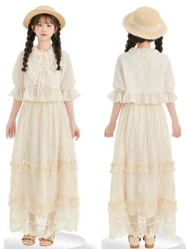 Skirt Shirt Lace Forest French Tiered Apricot