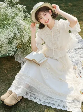 Skirt Shirt Lace Forest French Tiered Apricot