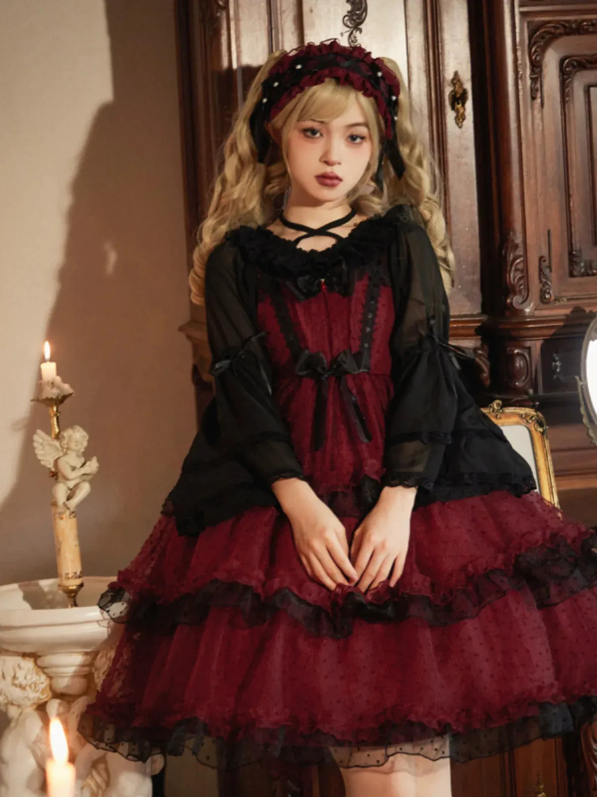 Suspender Red Tiered Dark Dress