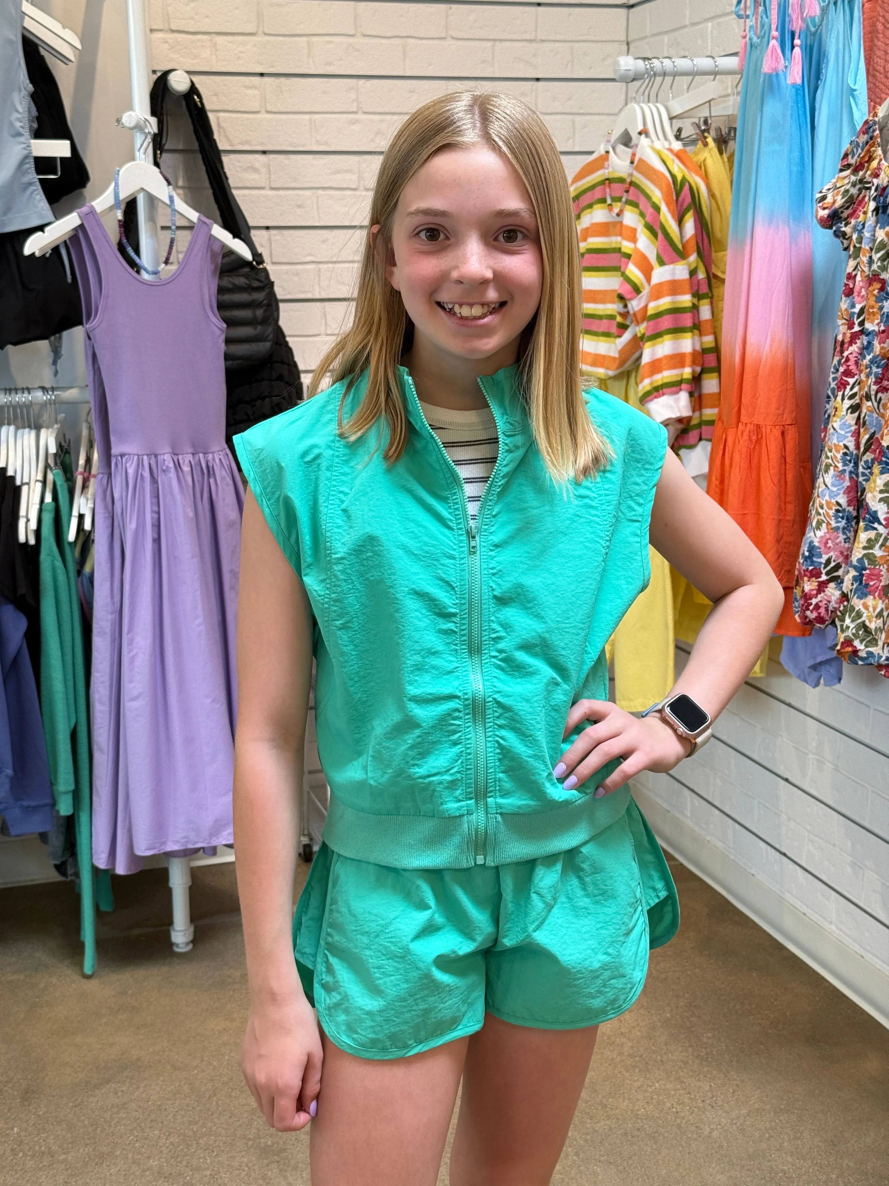 Teal Nylon Zip Vest