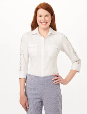 Ultimate Fit Button Front Crochet Trim Shirt
