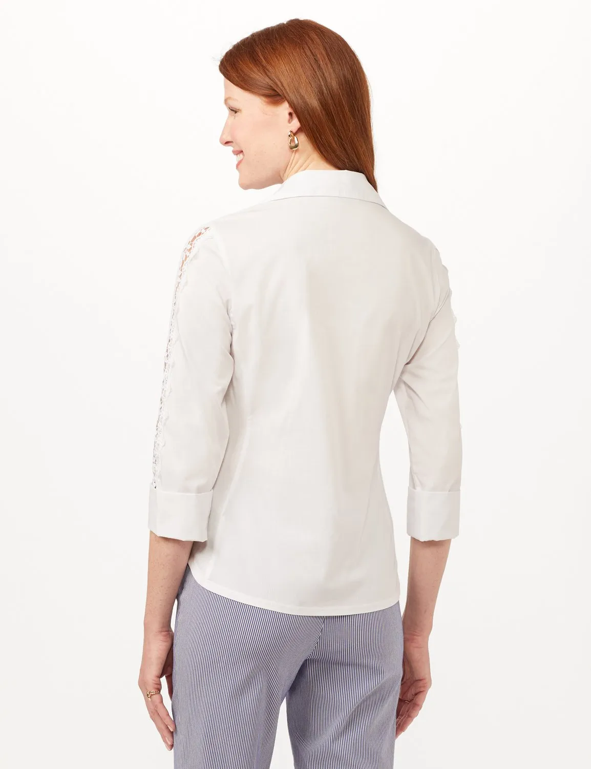 Ultimate Fit Button Front Crochet Trim Shirt