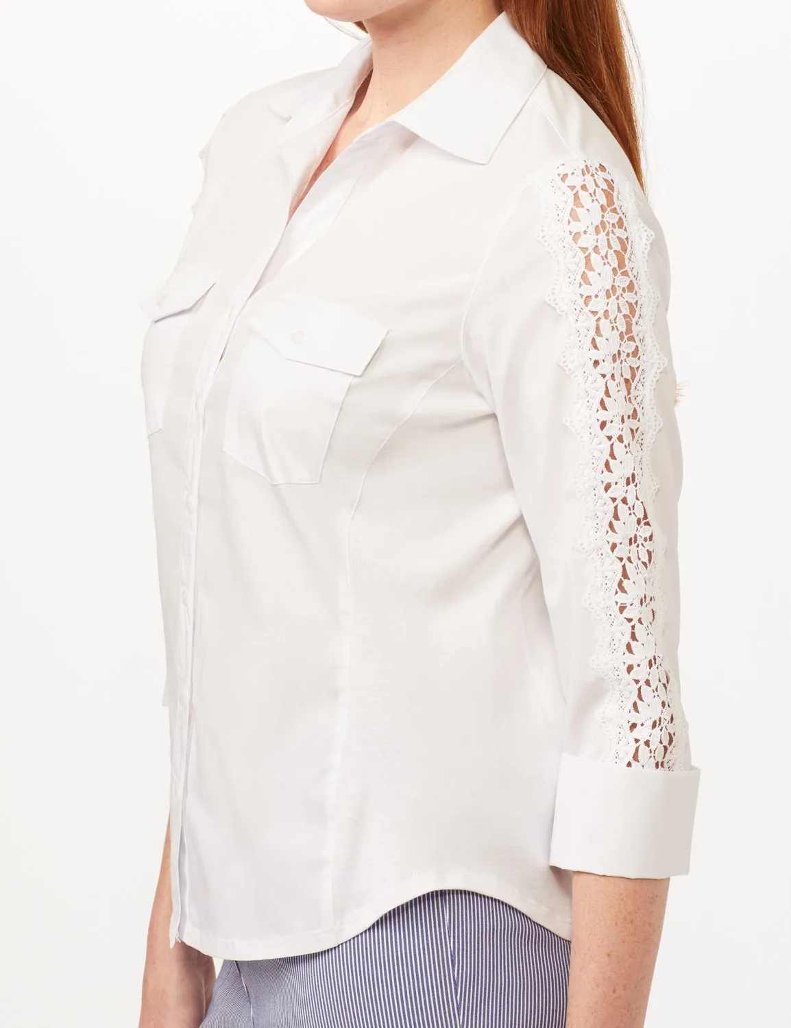 Ultimate Fit Button Front Crochet Trim Shirt