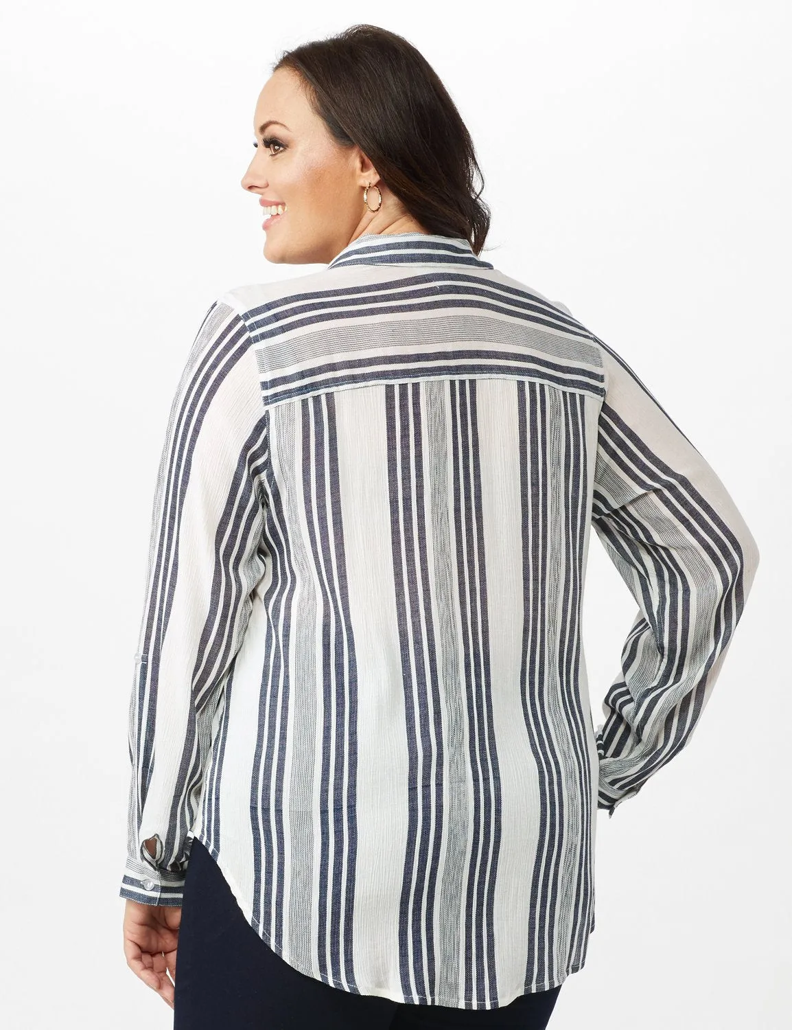 Verigated Stripe Roll Tab Shirt