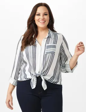 Verigated Stripe Roll Tab Shirt