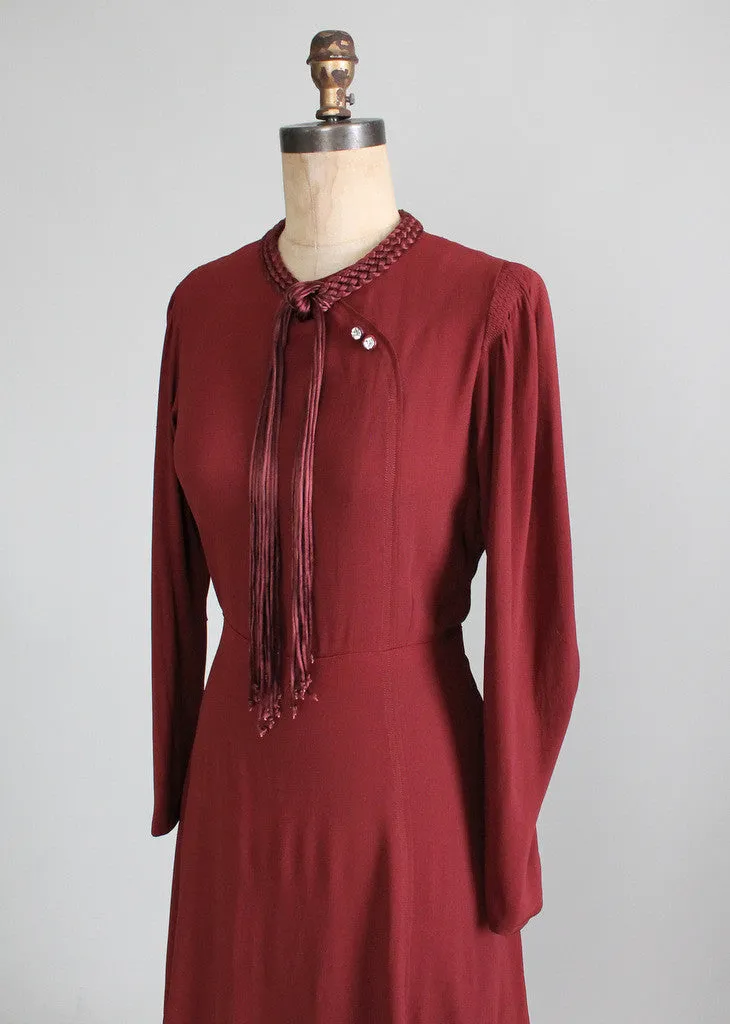 Vintage 1930s Braided Tassel Peplum Dress