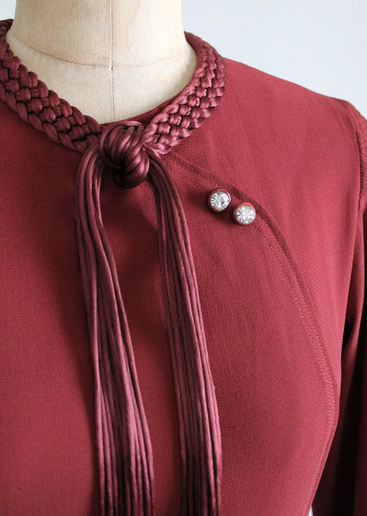 Vintage 1930s Braided Tassel Peplum Dress