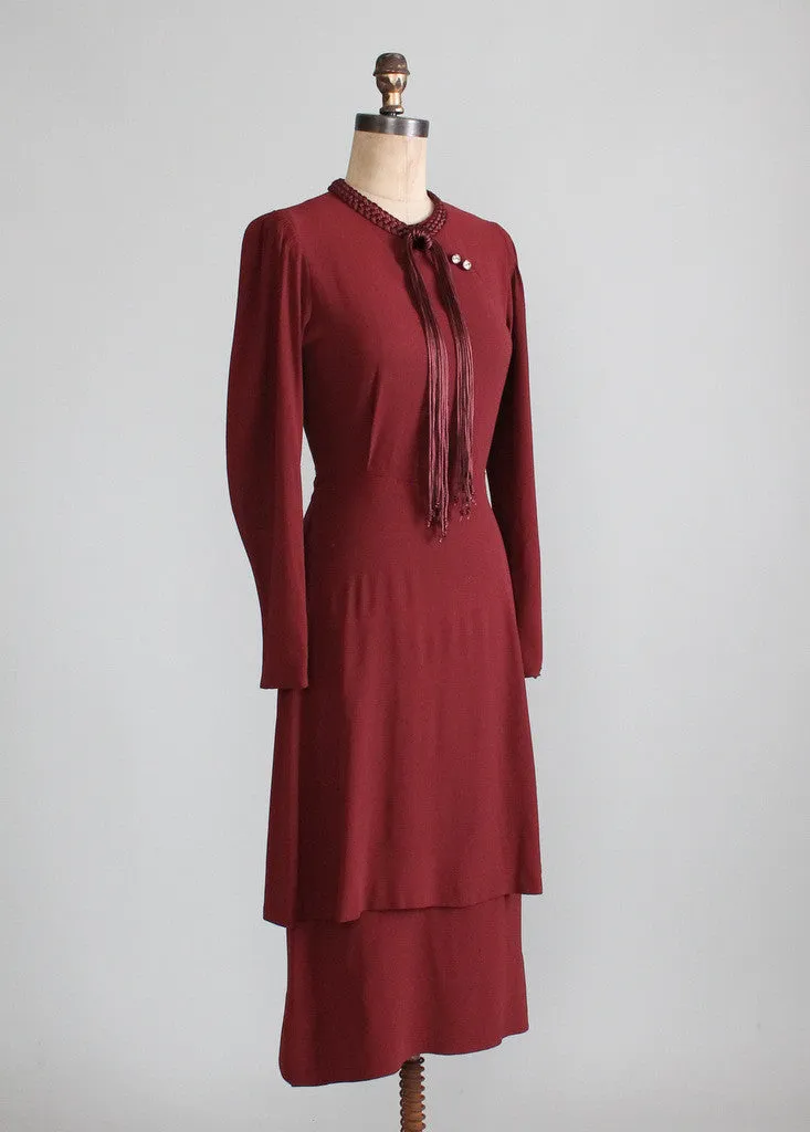 Vintage 1930s Braided Tassel Peplum Dress