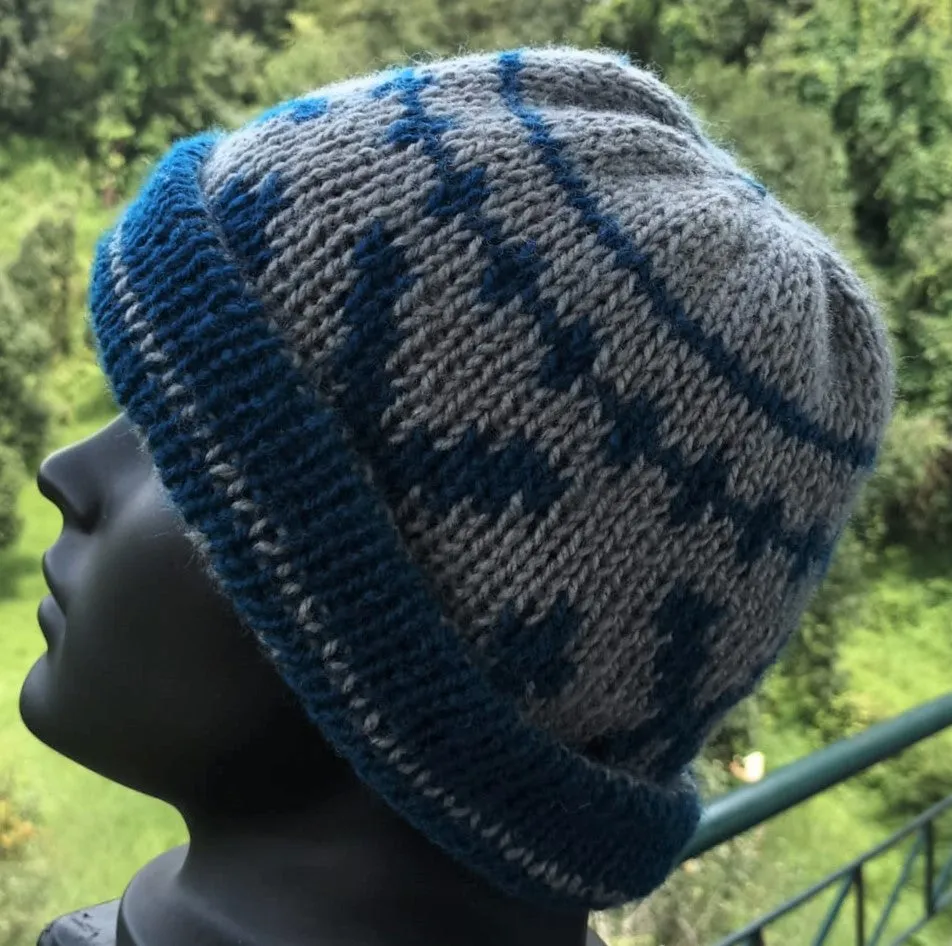Woollen Head Cap for Warm Winter | Hand Knitted | Reversible | Blue & Grey